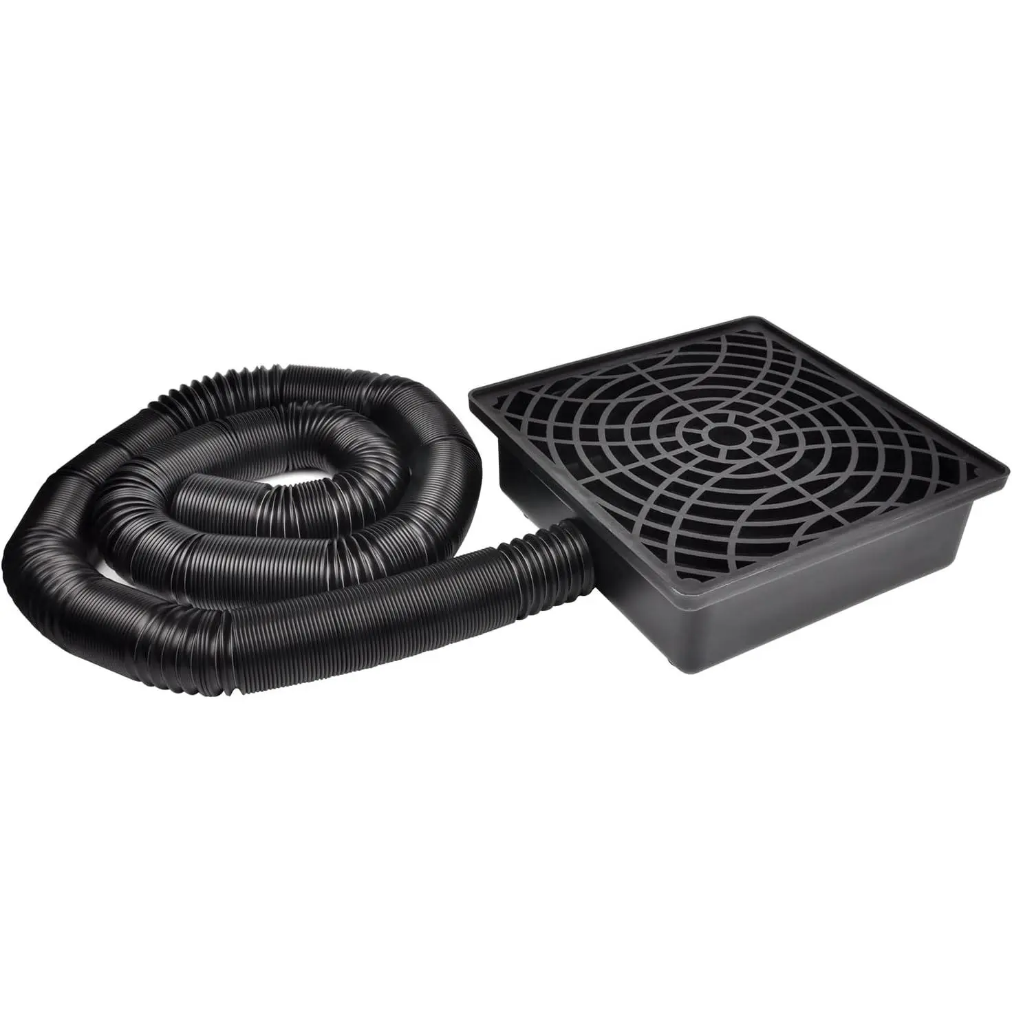Plastic Outdoor Low Profile Catch Basin Drain Kit Set, Gutter Downspout Extender with 12"x12" Catch Basin, 2" ID Flexible Pipe (16.4ft Long Stretched Length), Rainwater Drainage System