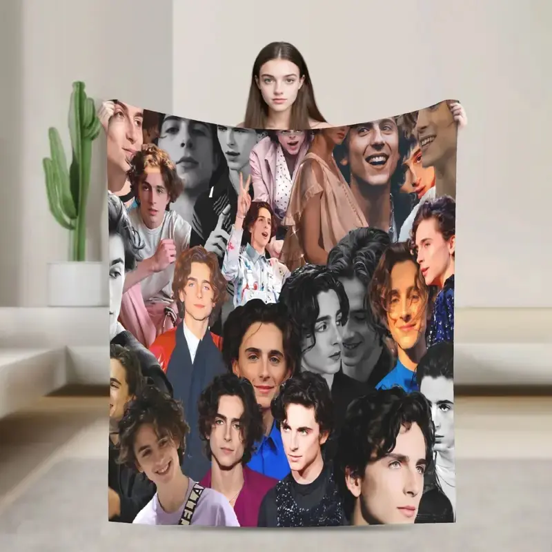 Timothee Chalamet Handsome Photo Flannel Blanket Warm Throw Blanket for Outdoor Airplane Travel Pattern Bedspread Sofa Bed Cover