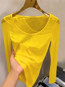 Minimalist Transparent Long Sleeve Top, Soft Skin-Friendly Fabric, Lightweight Breathable Innerwear, Comfortable and Non-Stuffy