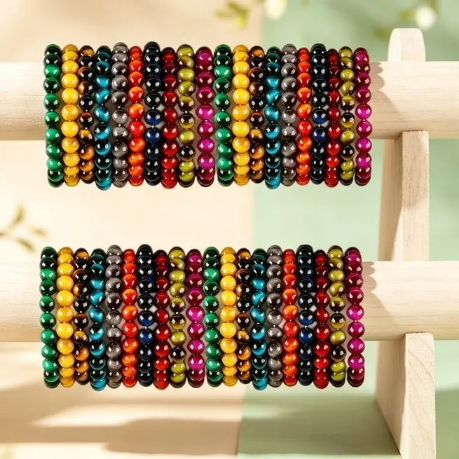 Women's 10/15Pcs Bohemian Multicolor 8mm Glass Beaded Bracelet Set, Handmade Elastic Stackable Round Jewelry for Women, Casual Costume Accessory for Holiday Party, Daily Wear, Accessories For Women,sohochic