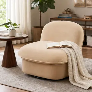 ARCH Swivel Accent Chair 360-Degree Metal Base Velvet Fabric Upholstery Pumpkin-Shaped Comfy Chair with High Density Foam and Wood Frame for Living Room Bedroom Office Modern Khaki, khaki Color Options, Fabric+Metal/Foam+Spring/Rubber Wood Material