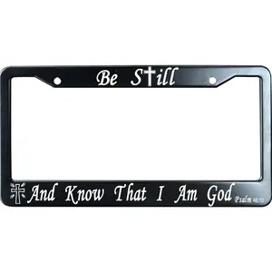 Christian Psalm 46:10 Aluminum License Plate Frame - "Be Still and Know That I Am God" Cross Scripture Tag Holder for Car Owners, US Standard 12x6 in, Inspirational Faith Auto Exterior Decor, 1 Pack with Screws