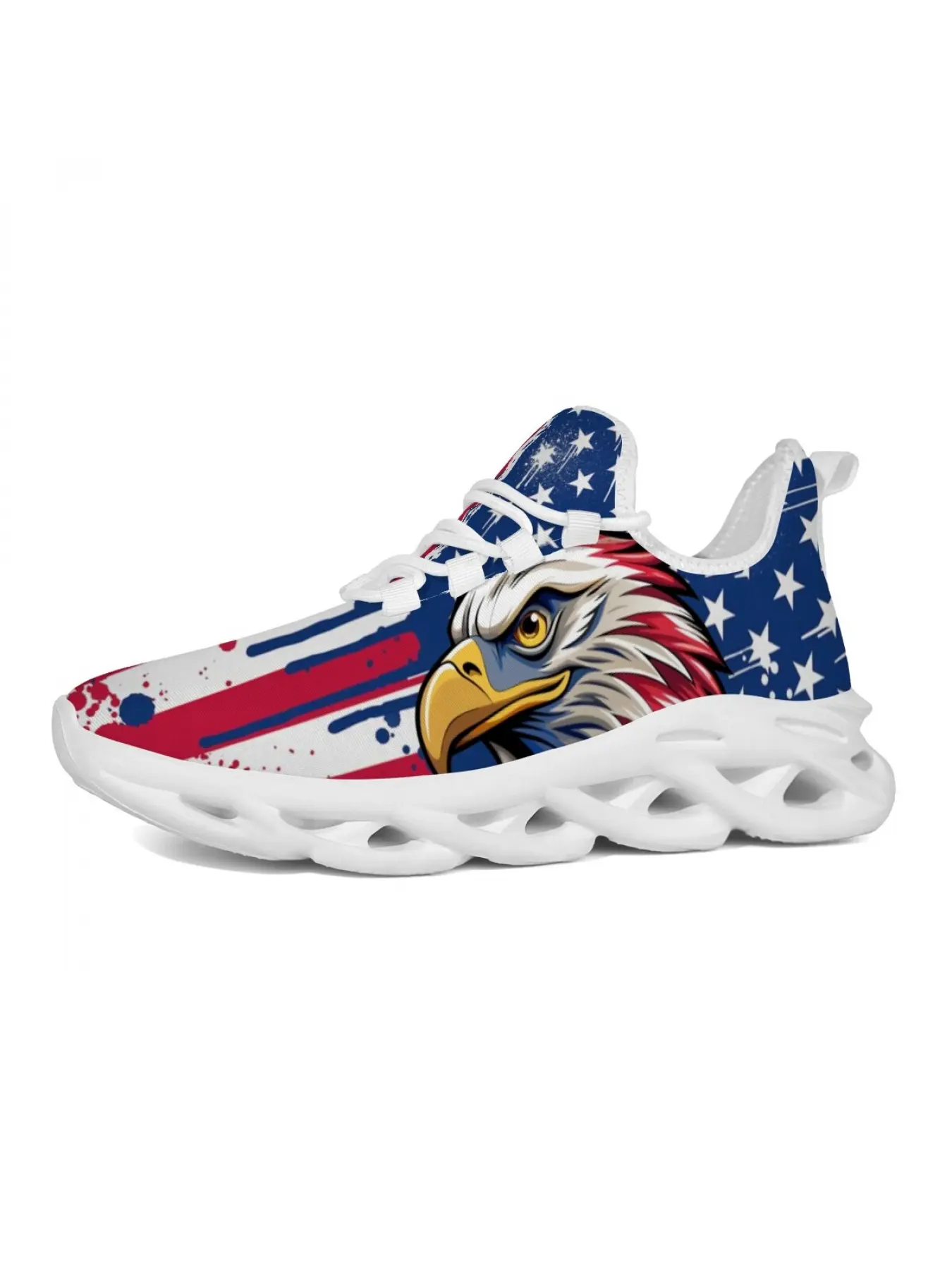 American Eagle National Flag Print Thick Sole Sneakers Fiery Red Ink Shadow Skull Style Unisex Personalized Trendy Wear Breathable & Non-Slip, Versatile For Daily Men'S Lace Up Running Shoes Man Woman Breathable Low Top Casual Sneakers Fashion