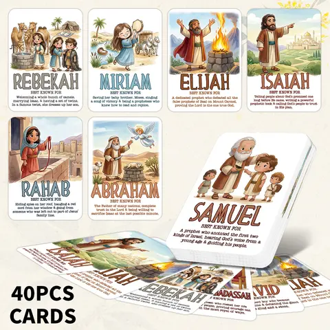 40 Pcs Bible Character Flashcards, Christian Educational & Religious Learning Cards, Visual Memory Study Cards, Creative Gifts