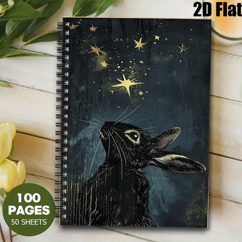 1pc Starry Rabbit Spiral Notebook 5.7x8.26 inch, Lined Pages, Durable Coil Binding, Spiral Notebooks For Work, Daily Journaling, Travel Notes, Holiday Gift for Rabbit Lovers, Back to School, Office & Home Use, Office Stationery Supplies