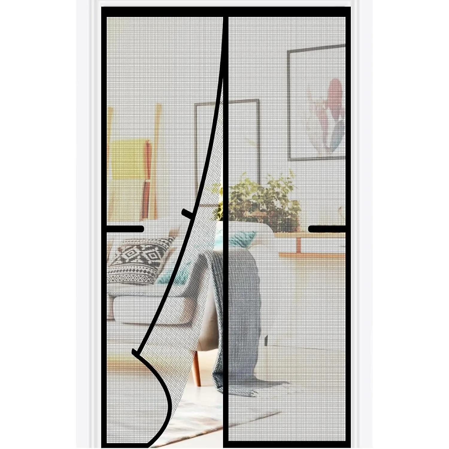 Screen Door 38x80 inch Heavy Duty Reinforced Fiberglass Mesh Curtain Door, Hands Free, Pets Friendly