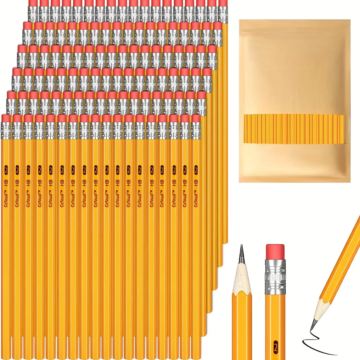 50/100/150pcs Bulk Pencils with Eraser top,2 HB Pencils for Writhing,Drawing & Sketching,Yellow Wood-Cased Pencils in Bulk for Office, School,Teacher & Classroom Supplies