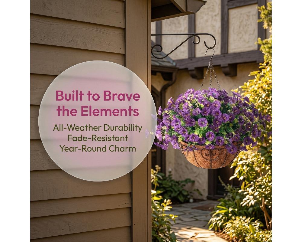 2pcs Artificial Hanging Basket with Morning Glories Faux Flowers in Coco Fiber Liner and Iron Frame Multi-Color Decorative Plant for Balcony, Porch, and Yard Lightweight and Easy to Hang Design Available in Multiple Vibrant Colors 2pcs Artificial Hanging Basket with Morning Glories Faux Flowers in Coco Fiber Liner and Iron Frame Multi-Color Decorative Plant for Balcony, Porch, and Yard Lightweight and Easy to Hang Design Available in Multiple Vibrant Colors