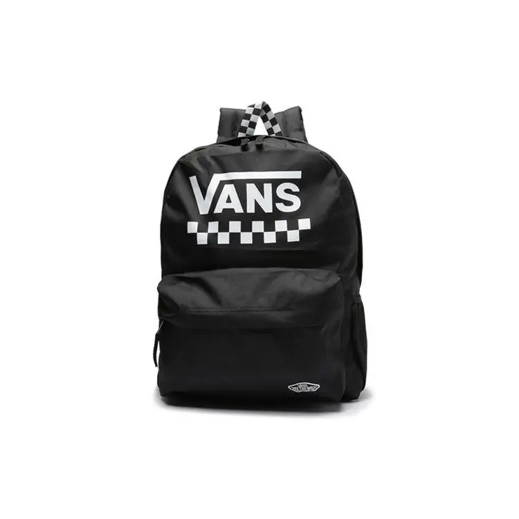 Vans Classic Black and White Logo Polyester Backpack for Men and Women
