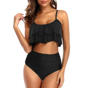 Tempt Me Women Two Piece Swimsuit High Waisted Ruffled Bikini Juniors Swimsuits for Teen Girls Ruffle Tummy Control Bottoms Bathing Suits with Moderate Coverage Bottom Swimwear