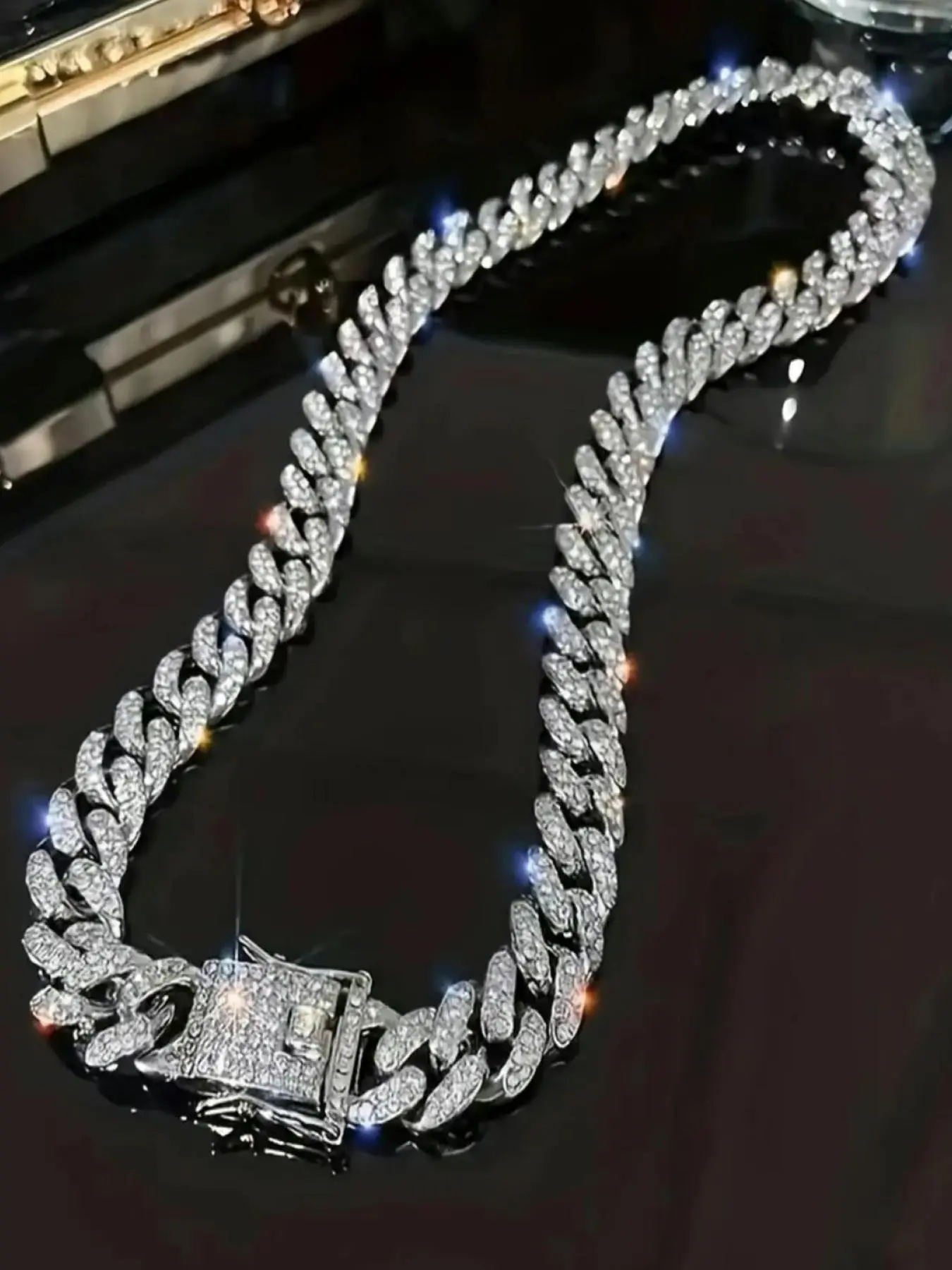 Rhinestone Decorated Cuban Link Chain Necklace, Fashion Jewelry for Party, Daily Clothing Decor, Trendy All-match & Exquisite Jewelry for Birthday Gift