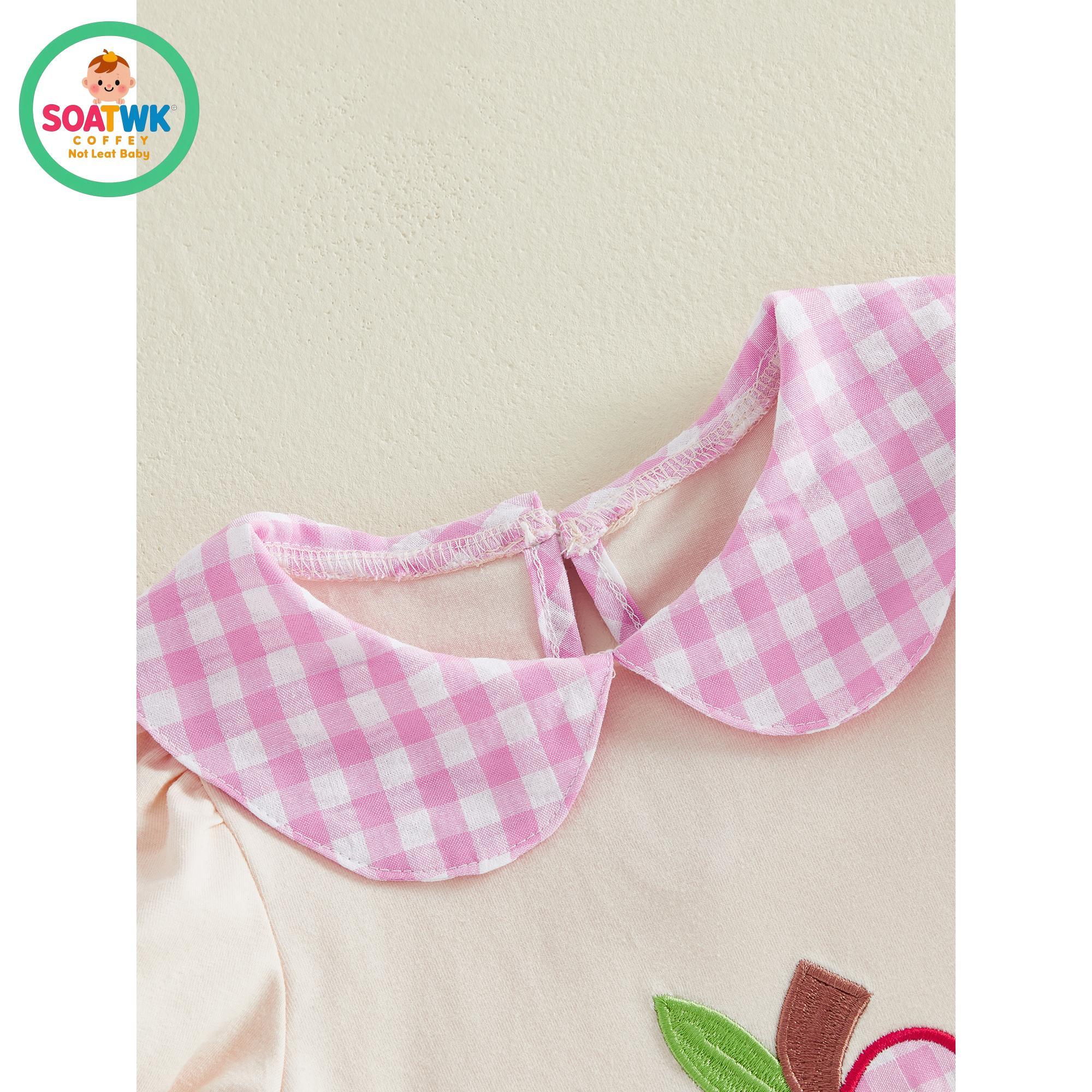 Little Girls Back to School Dress Summer Short Sleeve Plaid Doll Collar Apple Ruler Embroidered Dress