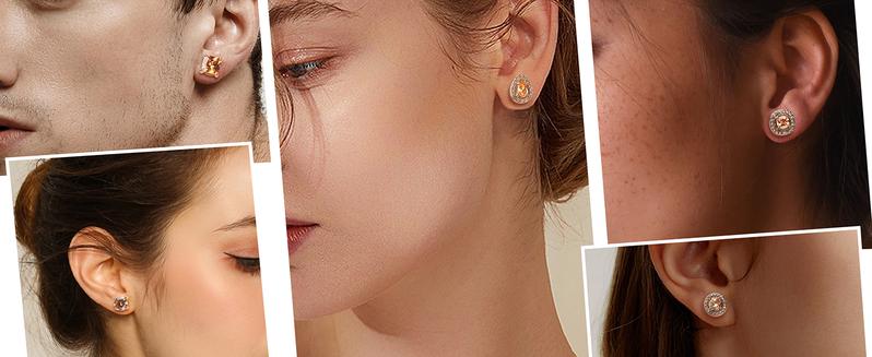 Florideco Stainless Steel Magnetic Stud Earrings for Women Non-piercing CZ Hypoallergenic Clip On Stud Earrings Round Square Teardrop Faux Diamond Halo Magnetic Earrings Set