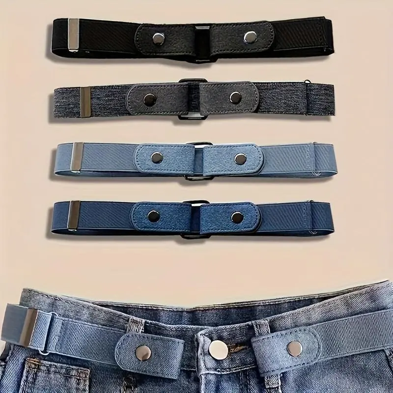 Women's 4-Pcs Adjustable Invisible Elastic Belts - Stretchy No-Hole Polyester Spandex Set, Chic Casual Street Style Belt, Sports & Outdoor Accessory for Pants & Jeans, Adjustable Elastic Belt