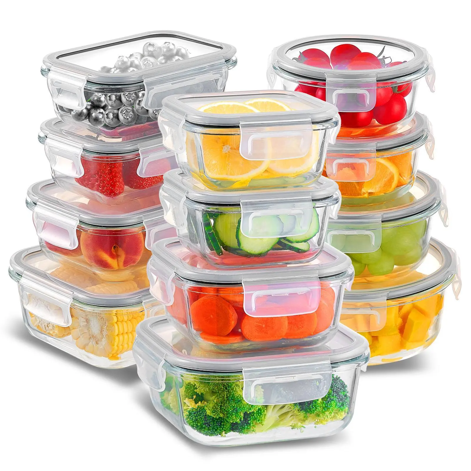 BPA-Free Glass Food Storage Containers with Silicone-Sealed Lids - 12/18 Pack Airtight Stackable Bento Box Food Storage Kit, Microwave/Oven/Freezer-Safe Kitchen Preserving Containers (TikTokShopBlackFriday)
