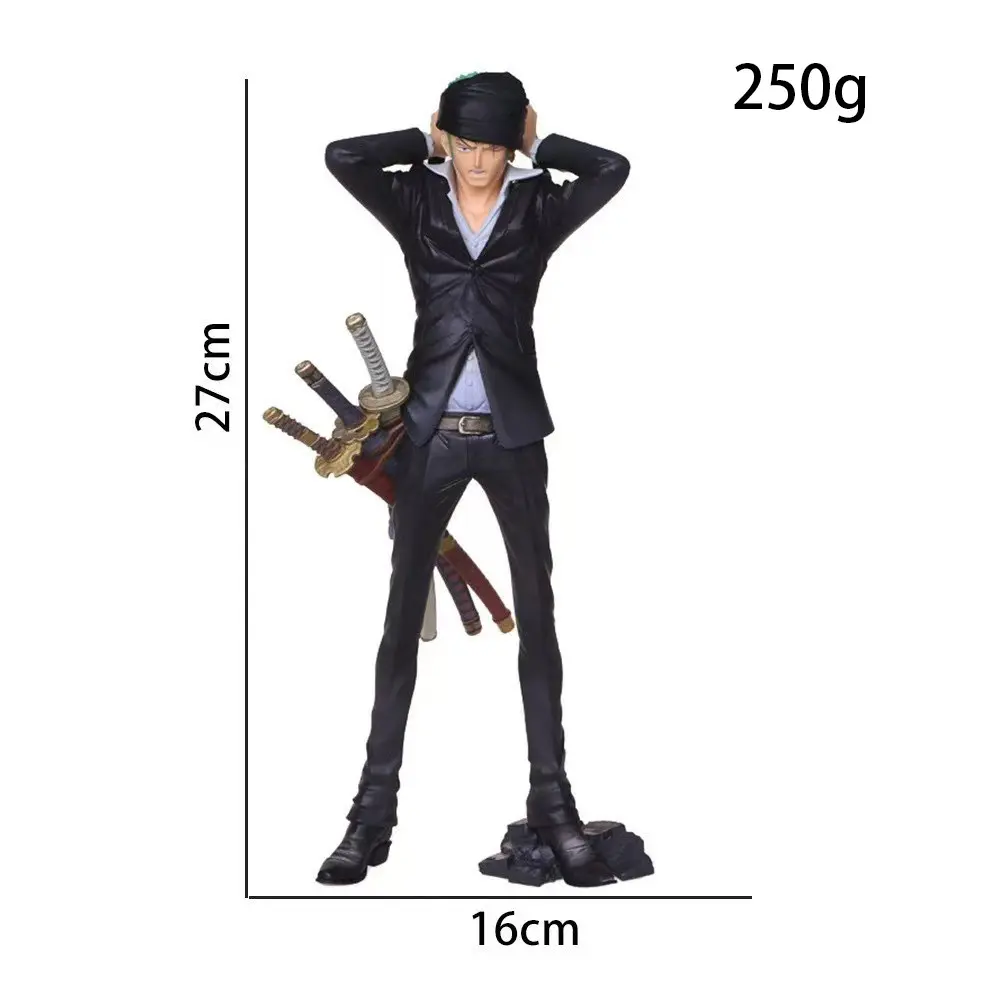 One Piece Zoro Suit Figure 27cm, Jacket Headband Three Sword Style, Anime Desktop Collectible Model Gift, Luffy Collection