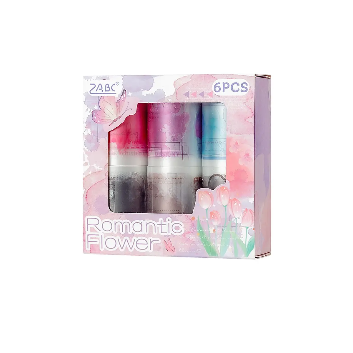 6 rolls/box Romantic Floral PET Tape Sticker Set, Colored Matte Decorative Tape, Suitable for Students and Girls, Great for DIY Crafts, Scrapbooking, Planners, and Journaling Accessories