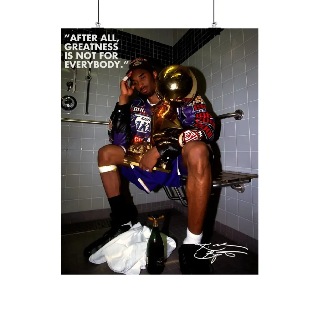 Vintage 2001 Kobe Canvas Poster, Basketball Champion Trophy Wall Art Decor, Greatness Inspirational Quote Picture Print for Living Room Gym Classroom, Cool Men Decoration Gift