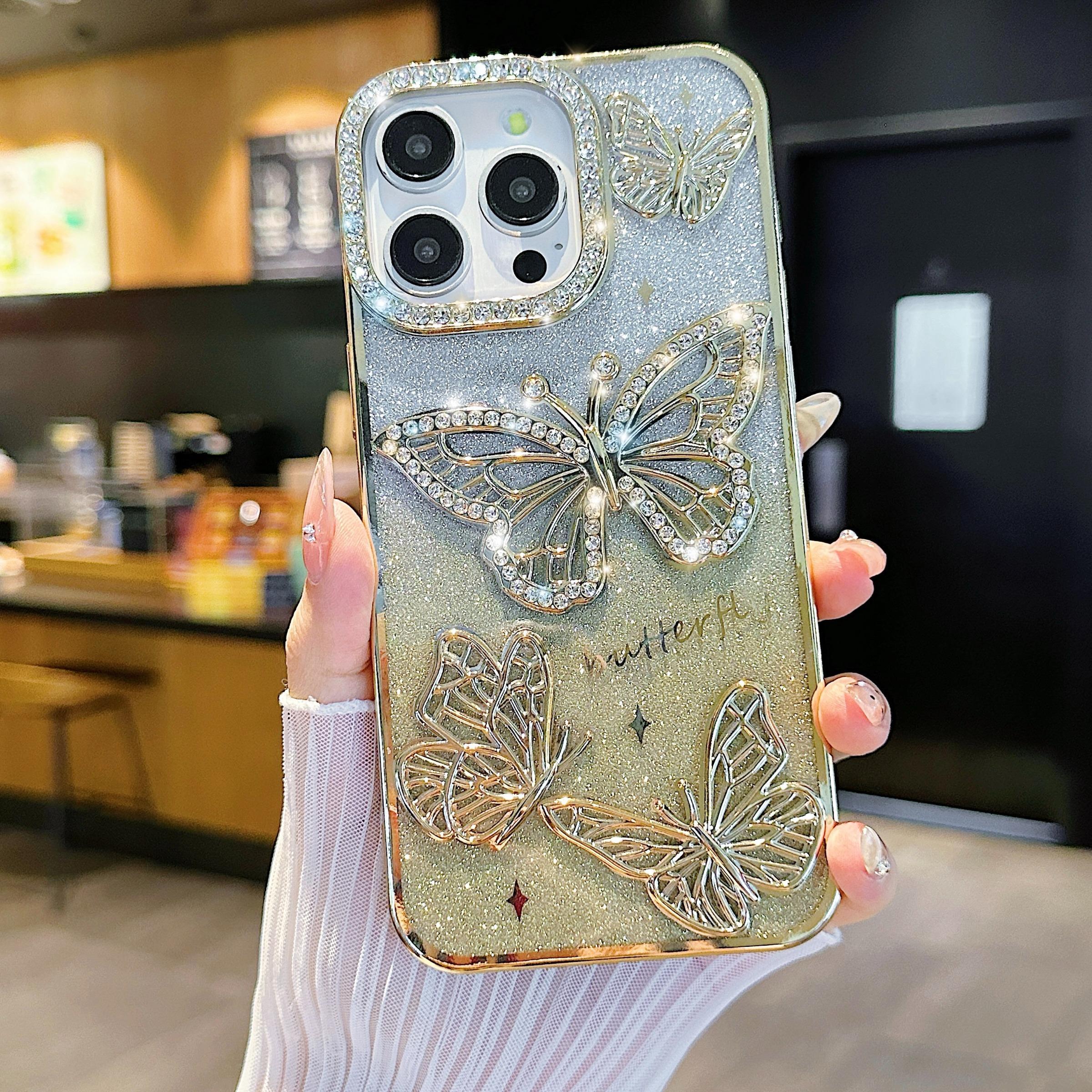 Butterfly Pattern Phone Case, Cellphone Casing, Rhinestone Decor Phone Protective Cover, Protector, Phone Accessory Compatible with Smartphone iPhone 16 Pro Max 15 14 13 12 11