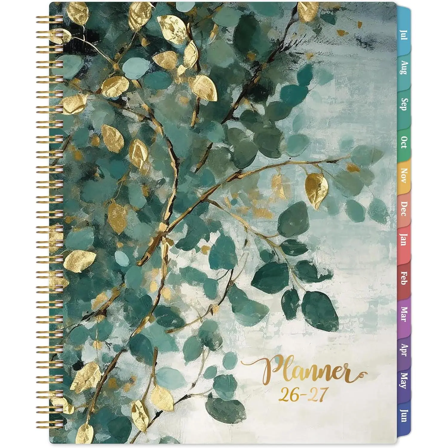 Planner 2026-2027 - Academic Planner 2026-2027, Jul. 2026 - Jun. 2027, 9''x11'', 26-27 Planners Weekly and Monthly with Tabs, Pocket, -wire Binding - Art Leaves