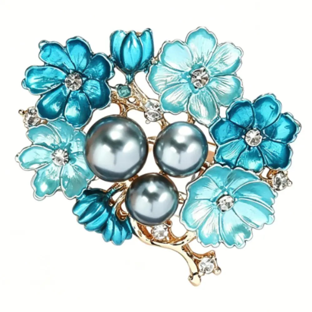 Women Men Vintage Elegant Flower Enamel Blue Brooches PIns High Quality Design Delicate Badges Accessories