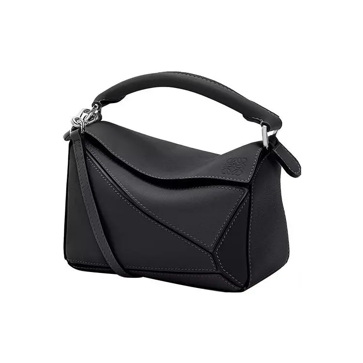 LOEWE Puzzle Anagram Geometric Leather Handbag for Women – Detachable Strap, Mini Crossbody and Shoulder Bag in Black