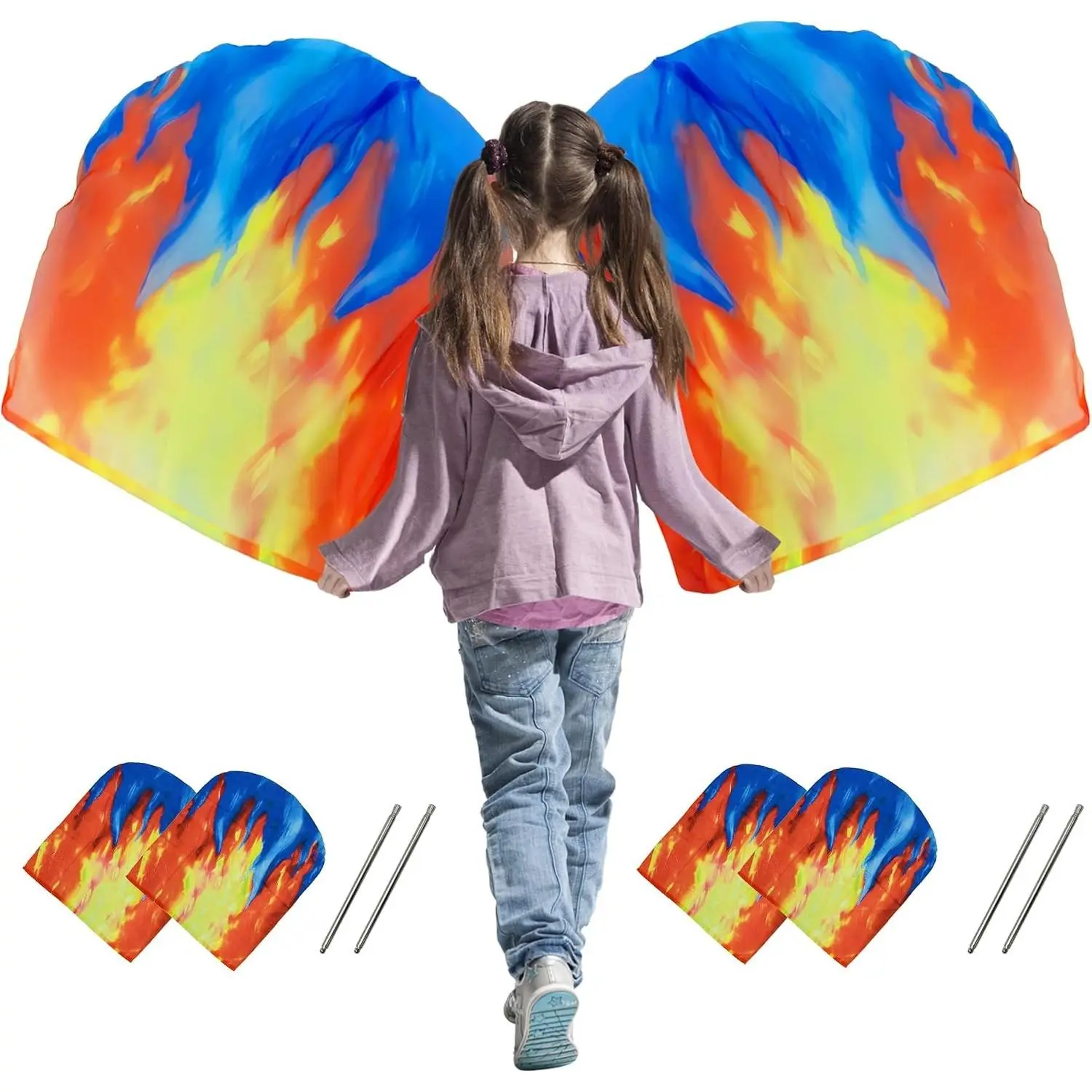 32 Inch Semicircle Praise Dance Worship Flags with Scalable Rods, 4 Pcs Set for Adult Outdoor Practice, Performance and Church Worship Activities