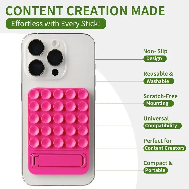 2pcs Silicone Suction Cup Phone Case Stand - Double-Sided, Independent Handle, for Selfies And Videos, Compatible with Iphone And Android - Durable Adhesive Silicone Stand, Shower-Friendly, Ideal for Video Shooting And Photography
