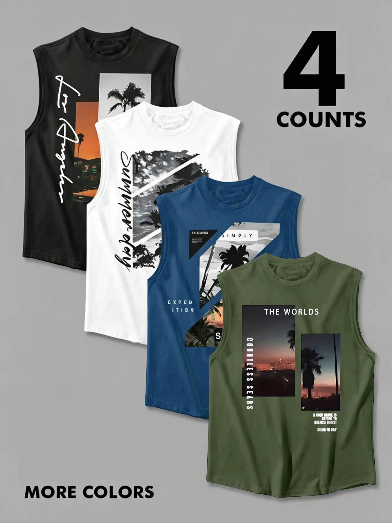 Men's Landscape Print Tank Top Shirt, Slim-Fitting Athletic Sporty Sleeveless Shirt, Sleeveless Sports Vest, Summer Casual Wear, Daily Choice, H-Type Silhouette, Sleeveless Sporty Design, Activewear Clothing