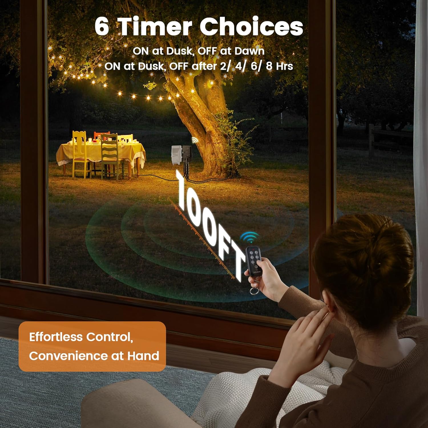 Outdoor Power Stake Timer , 100FT  Remote Control, Photocell  Timer, 6 Grounded Plug Outlets, 6FT Extension Cord, for Halloween Decoration, Lights, Garden