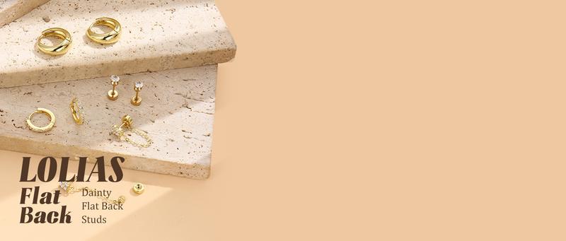 LOLIAS Flat Back Earrings for Women Hypoallergenic Surgical Steel Earrings for Sensitive Ears-20G Cartilage Earring Stacks Gold Hoops Flatback Stud Earring Sets for Multiple Piercing