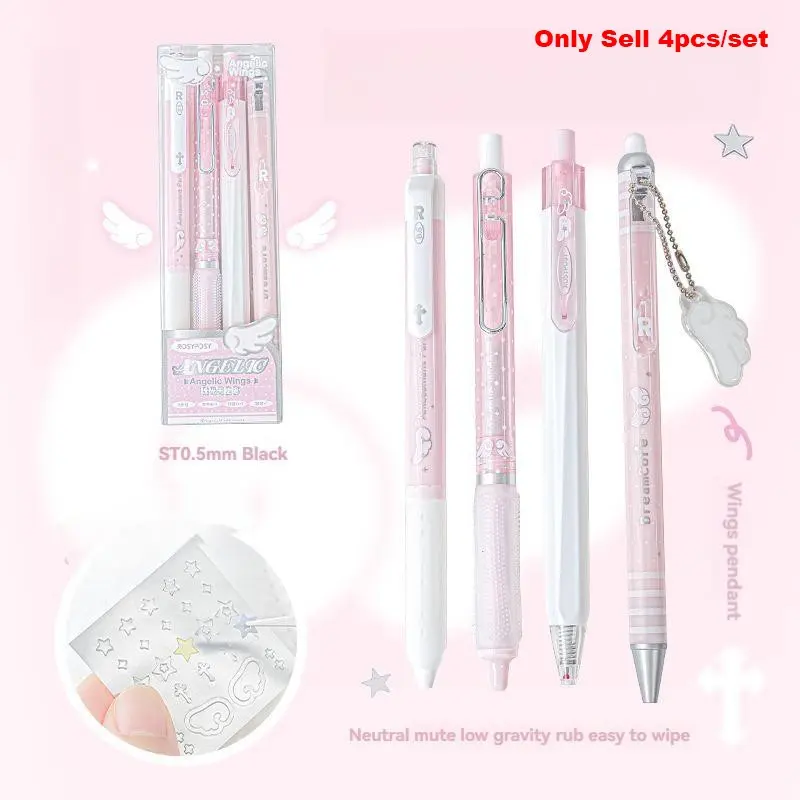 4pc Pearl Angel Pens Cute Angel Set of 4 Writing Pens Student Neutral Pens, Perfect for Students, School Supplies, Office Use