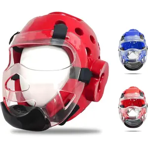Taekwondo Head Guard, Soft PU Leather Helmet With Face Mask For Sparring, Competition, Boxing And Kickboxing Training，TKD.
