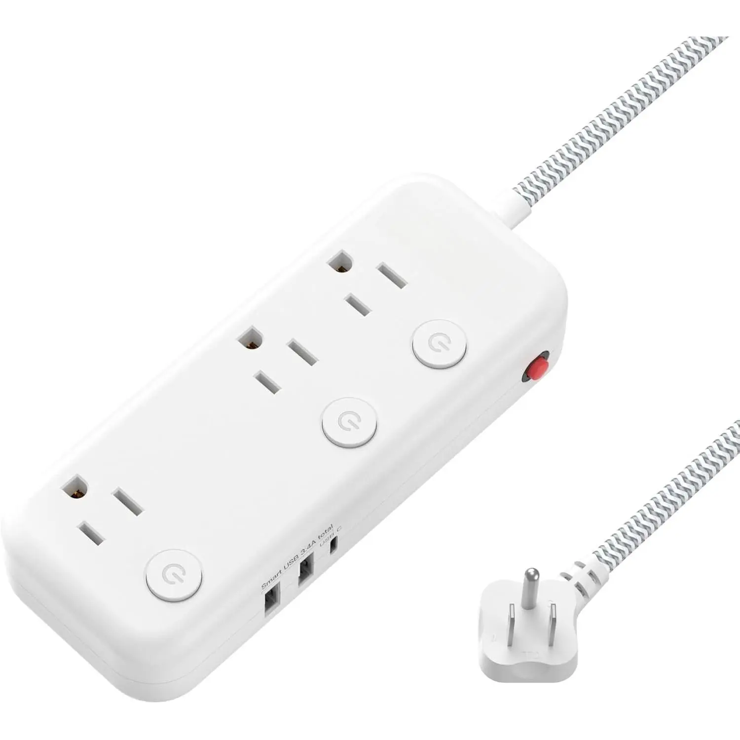 3 USB(USB C) Appliance Extension Cord with Individual Switches, 5Ft Long Braided Cord with 6 outlets, Flat Plug Surge Protector Power Strip for  Kitchen  Office Dorm Essentials