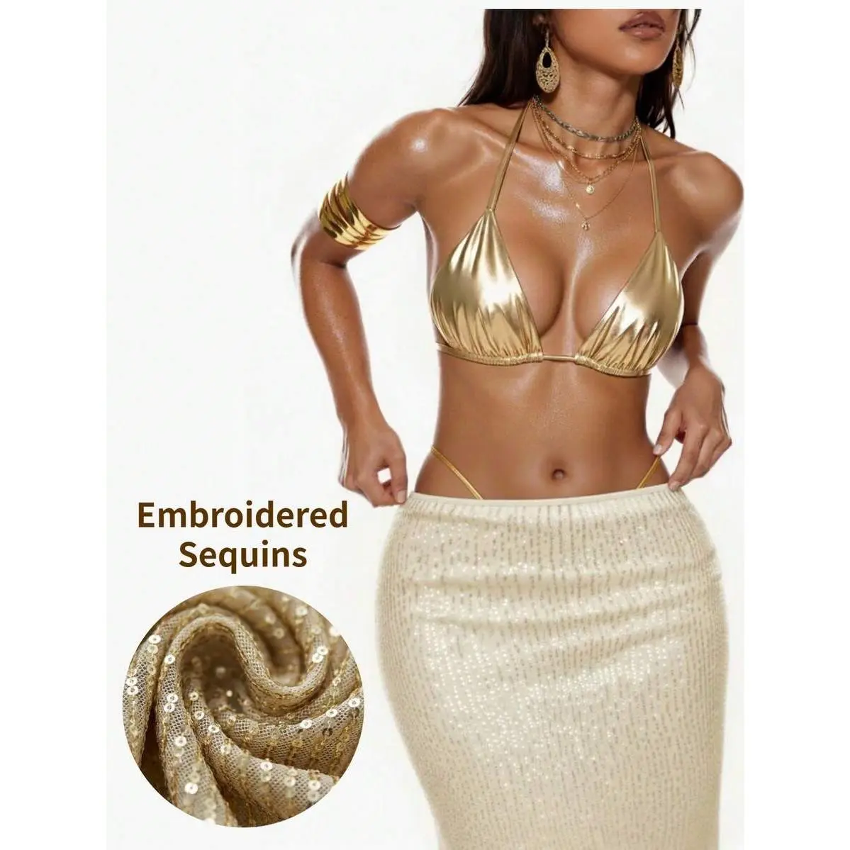 Women's Sequin Shimmery Champagne Gold Color Party Low Waist Mermaid Skirt, Elegant Casual Boho Beach Resort,quarter,spring,thong,frilly,square,clothes,digital,holiday,fashion