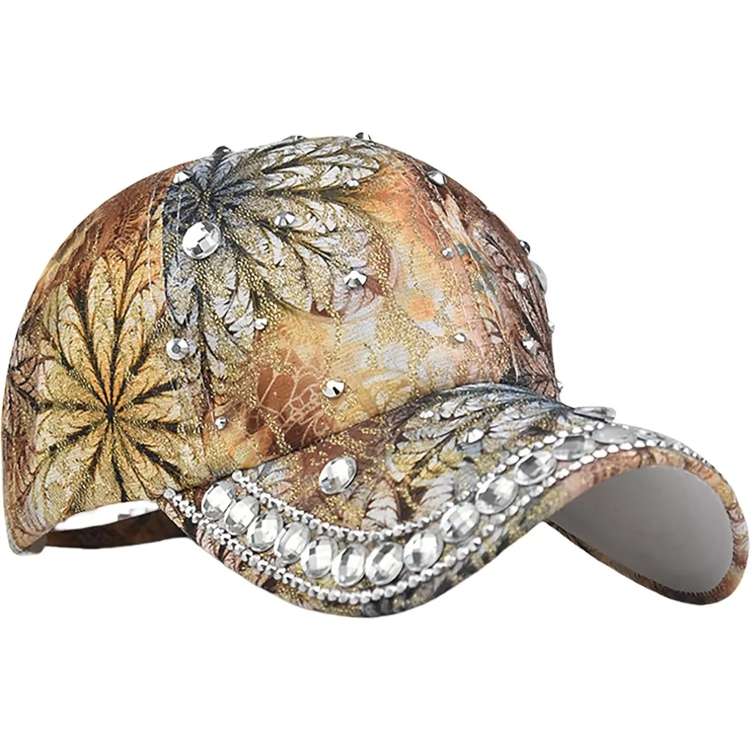 Women's Bling Rhinestone Flower Baseball Cap, Adjustable Denim Sequin Hat for Spring Summer Fall(Gift)