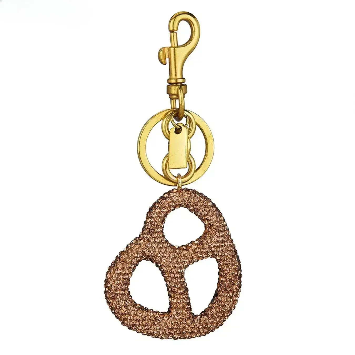 Pretzel Design Gold Tone Bag Charm – Clip-On Keychain Pendant Perfect for Daily Wear & Gifting