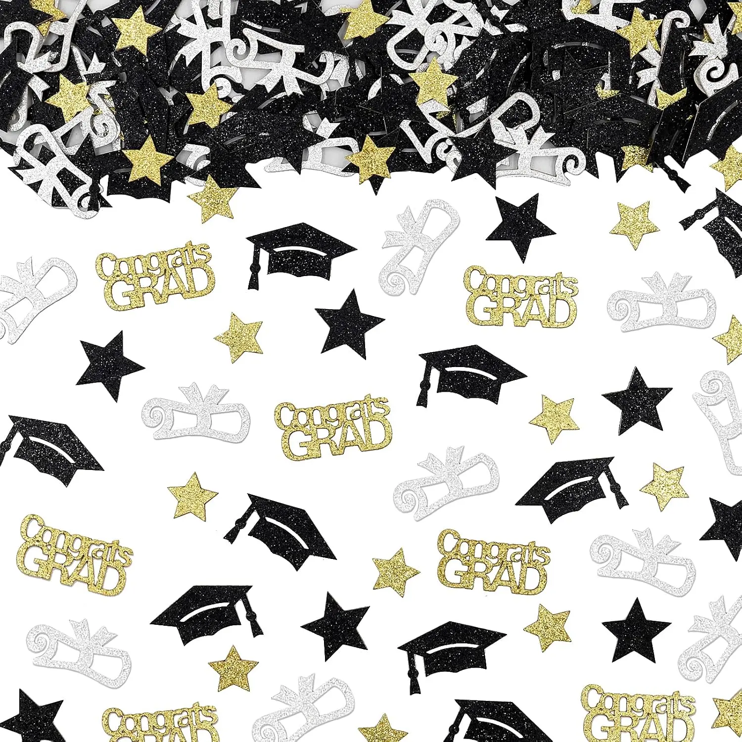 200 count Glitter Graduation Confetti Class of 2026, Black and  Graduation Decorations, Grad Cap  Congrats Grad Diploma Table Scatter for Grad Party Decorations 2026.