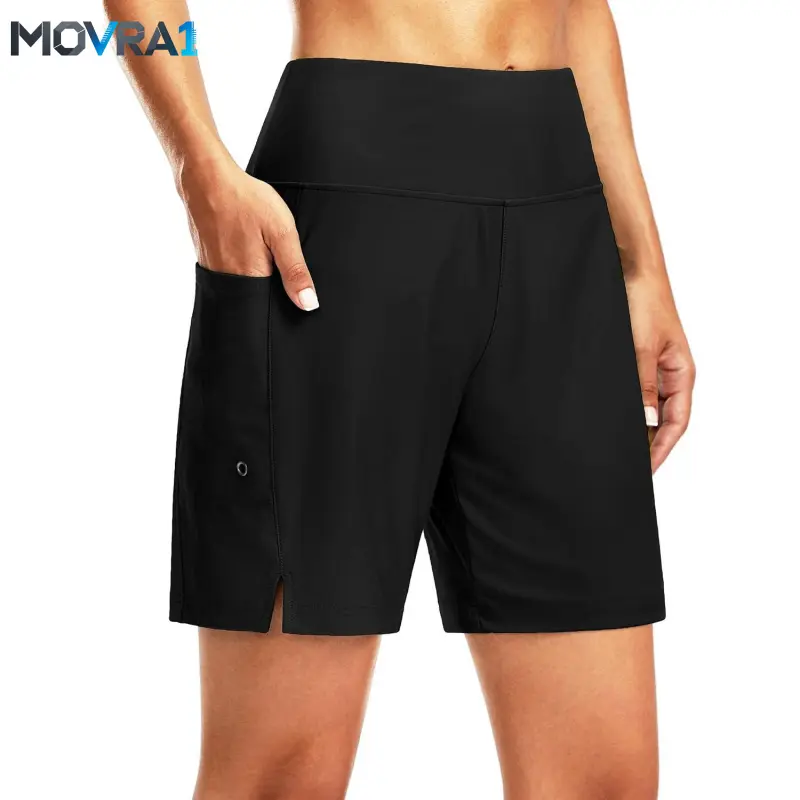 MOVRA1 Women's 7" Rise Board Shorts, Solid Quick-Dry Beach Swim Shorts with-in Liner and Pockets, 7" Long, Swimming Shorts