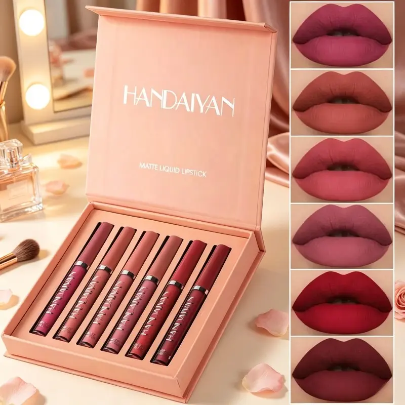 6-Piece Matte Lip Gloss Set, Pigmented Velvet Lip Tint, Long-lasting, Waterproof & Transfer-resistant, Non-stick Cup, Fade-resistant, Multi-color Lip Makeup Kit, Lip Cosmetic