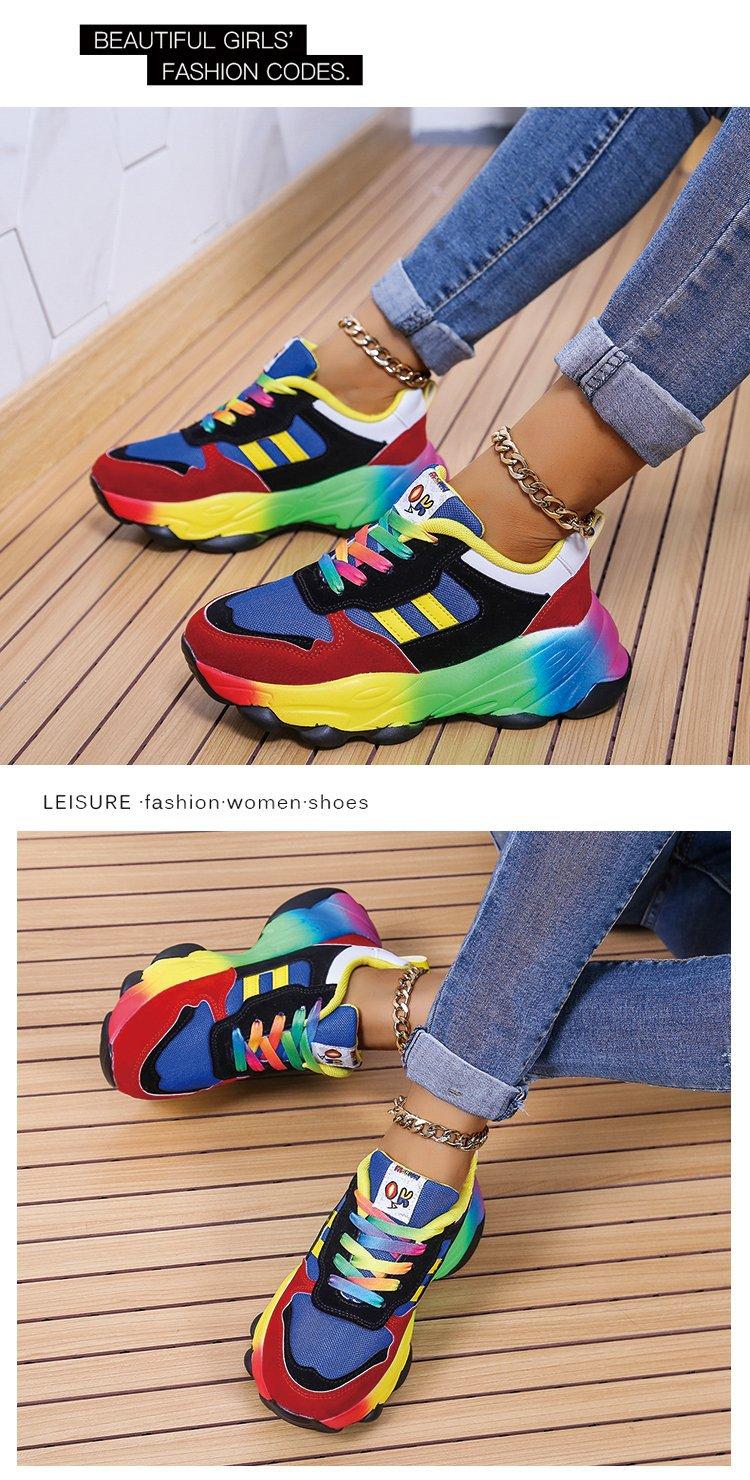 2026 Spring and Autumn New Colorful Dad Shoes Hip-Hop Street Style Sports Color-Block Casual Unique Platform Rainbow Women's Shoes Large Size Comfortable and Durable