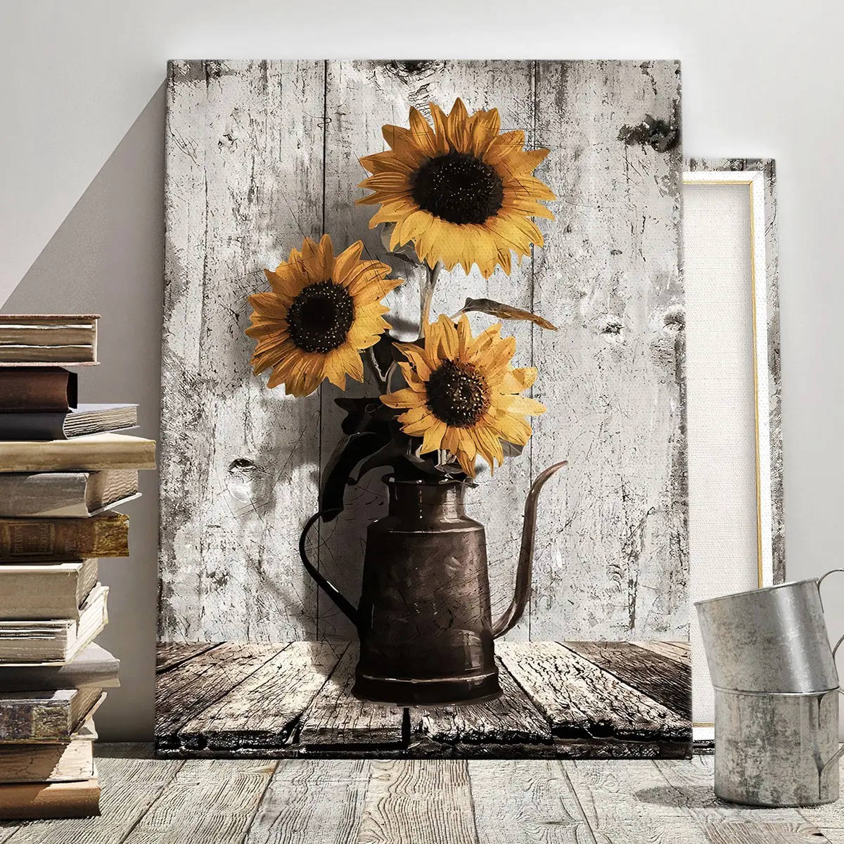 Vintage Sunflower Canvas Poster, Solid Wood Frame, Modern Home Decor, Waterproof, Odorless, Ideal for Hallway, Office, Bedroom, Living Room