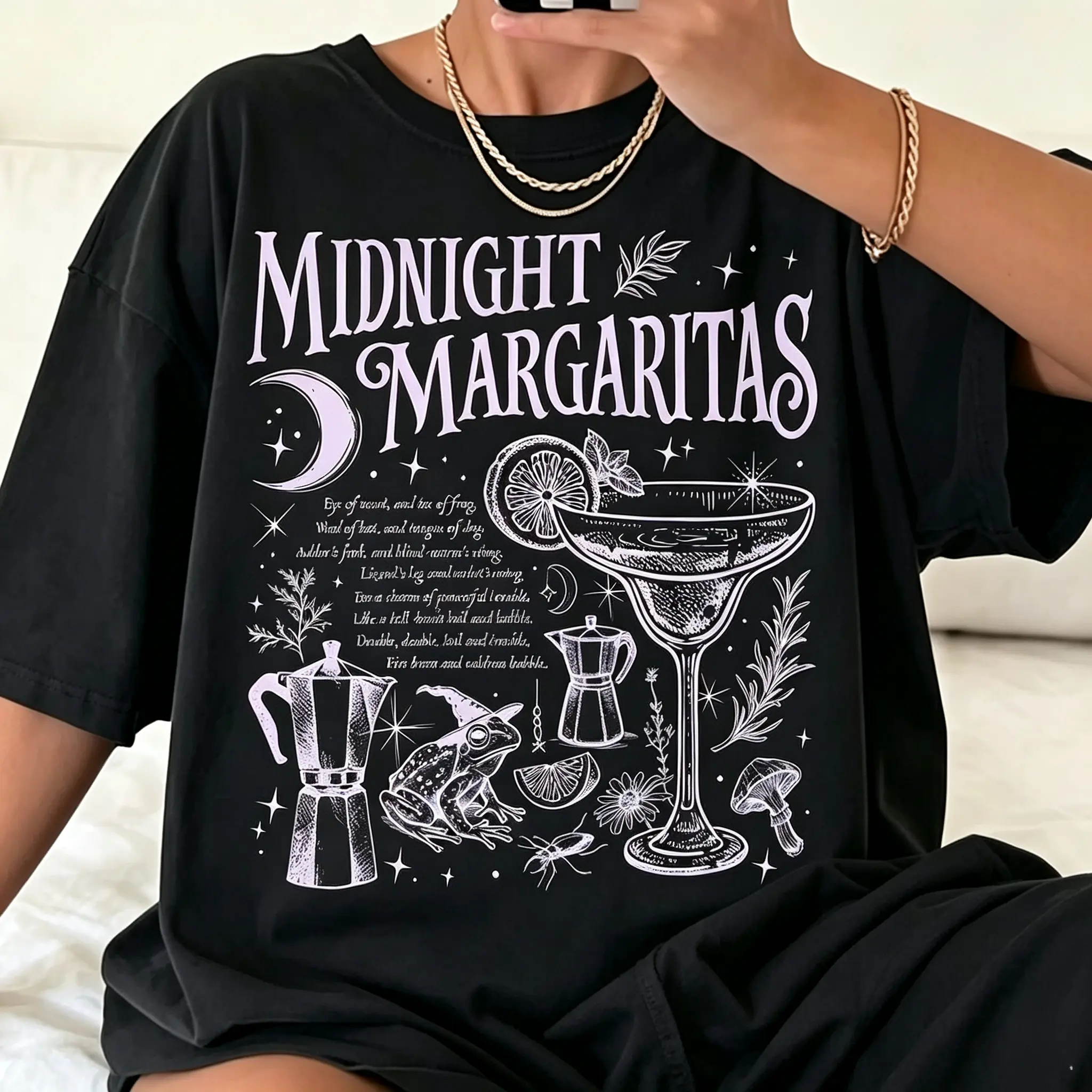 Y2K Vintage Midnight Margaritas Shirt, Salt Rosemary Lavender Love Witchy Graphic Tee, Women's Casual Short Sleeve T-Shirt, Beach Outfit, Practical Magic Witch Top, Spooky Season Apparel, Perfect Gift for Witchy Lovers Men & Women
