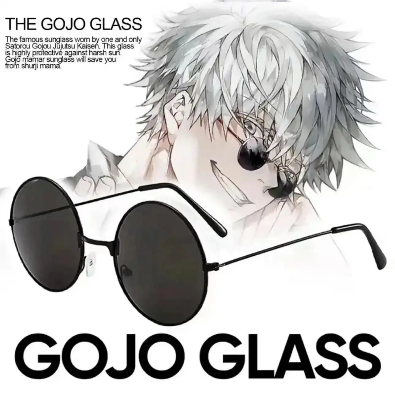 2026 new hot item Gojo Satoru Glasses Anime Jujutsu Kaisen Gojo Satoru Cosplay Black Glasses Eyewear Sunglasses High Quality Party Men Women Prop