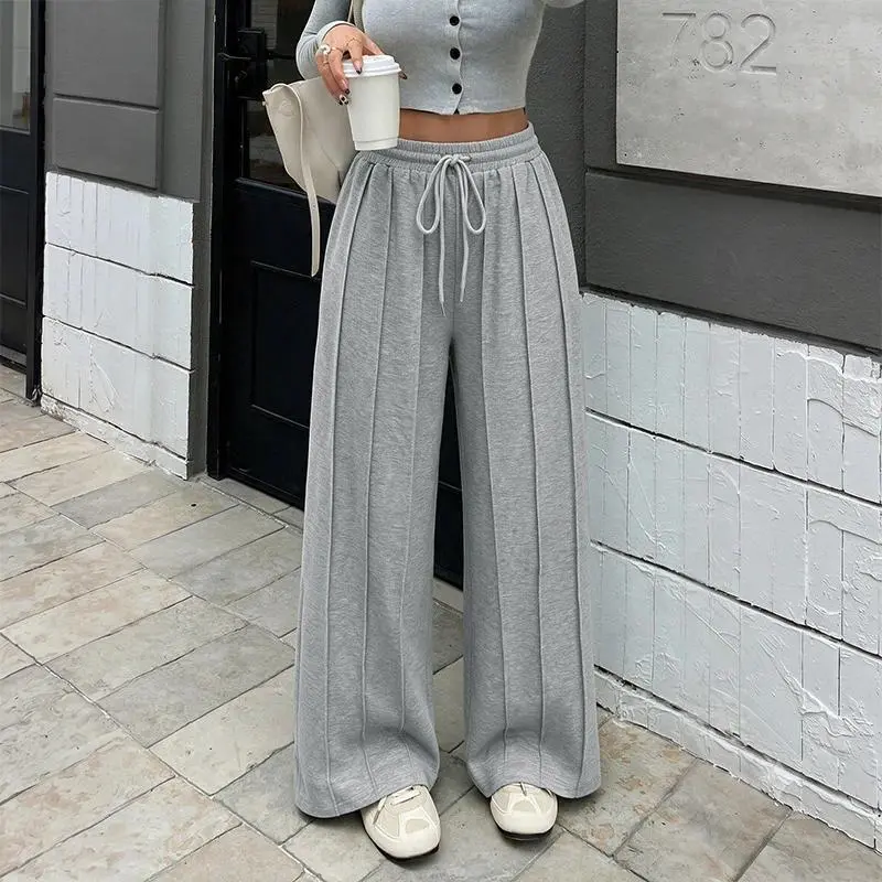 Women's Y2K Pleated Wide Leg Sweatpants Drawstring Waist Baggy Trousers Casual Loose Fit Lounge Pants Streetwear 2026 Autumn
