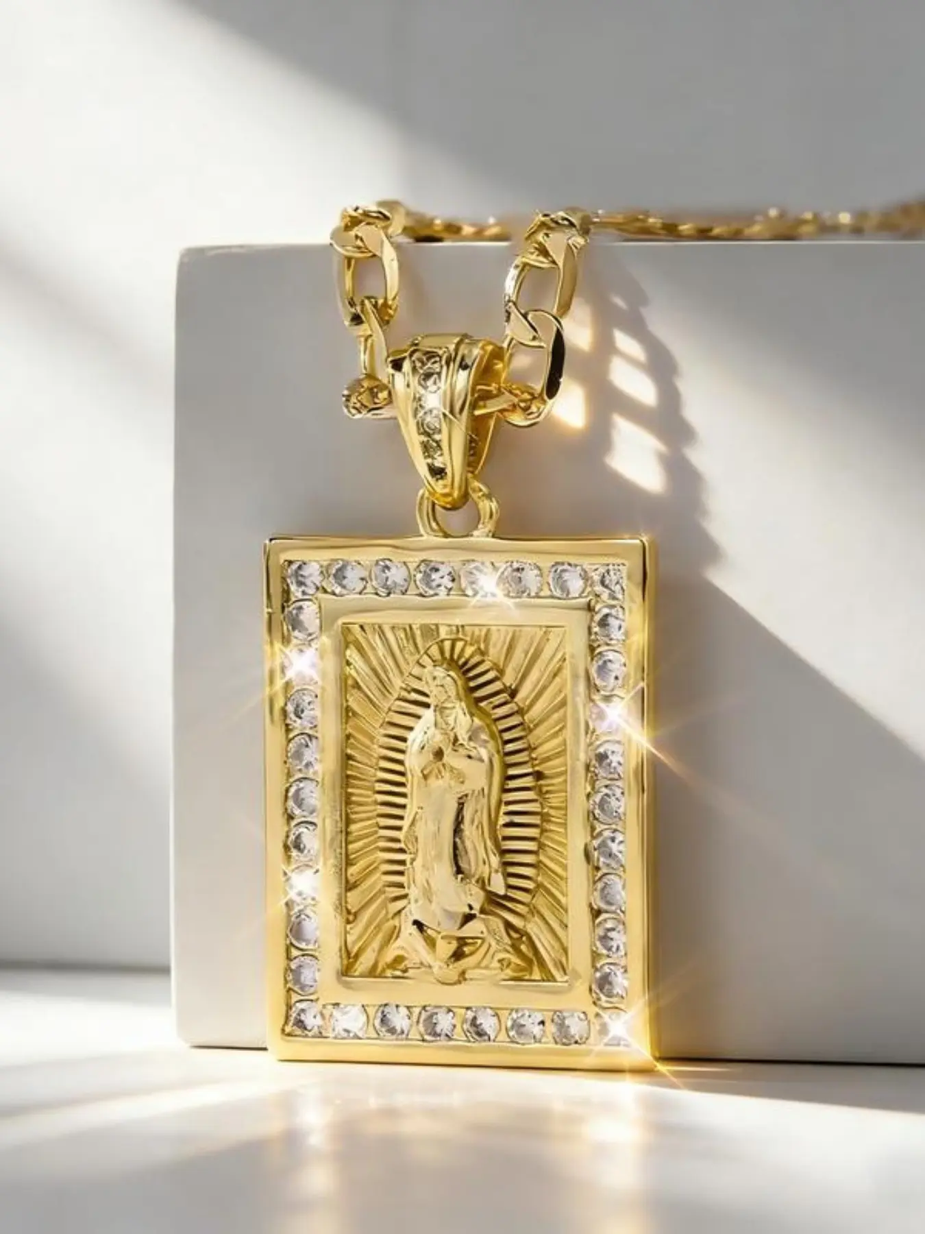 14K Gold-Plated PendantNecklace, Bohemian Religious Jewelry, ExquisiteSquare Pendant with Embellishments, Perfect for Halloween Gifts,Christmas Celebrations, And Everyday Spiritual Adornments, Square Shaped Pendant