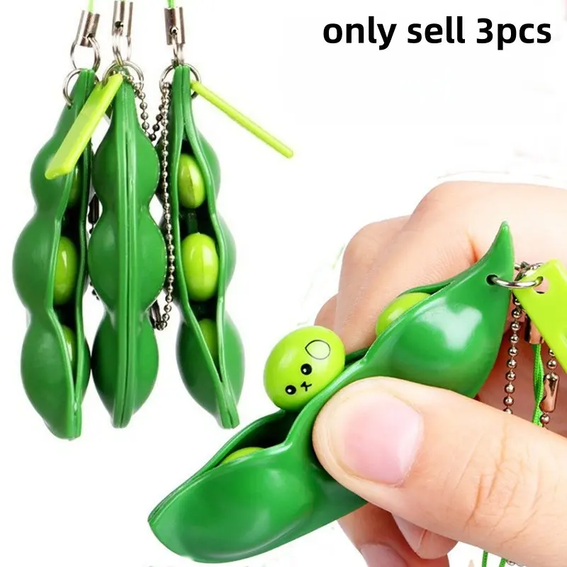 3-Piece Pea Peanut Keychain Pendant, Fidget Keychain, Stress Relief Toy, Fun Office & School Accessory, Cute Gift Idea, Reusable & Durable Design