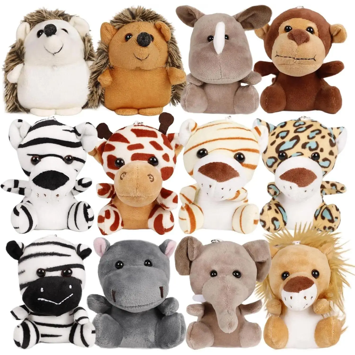 Cute 12cm Mini Sized Safari Jungle Stuffed Animals - 12-36 PCS Soft Furry Collectibles, Learning Stress Relief Party Favors for Birthday Gift Bags (Toys & Hobbies Classic Novelty Toys), Cute Stuffed Animal, Soft Huggable