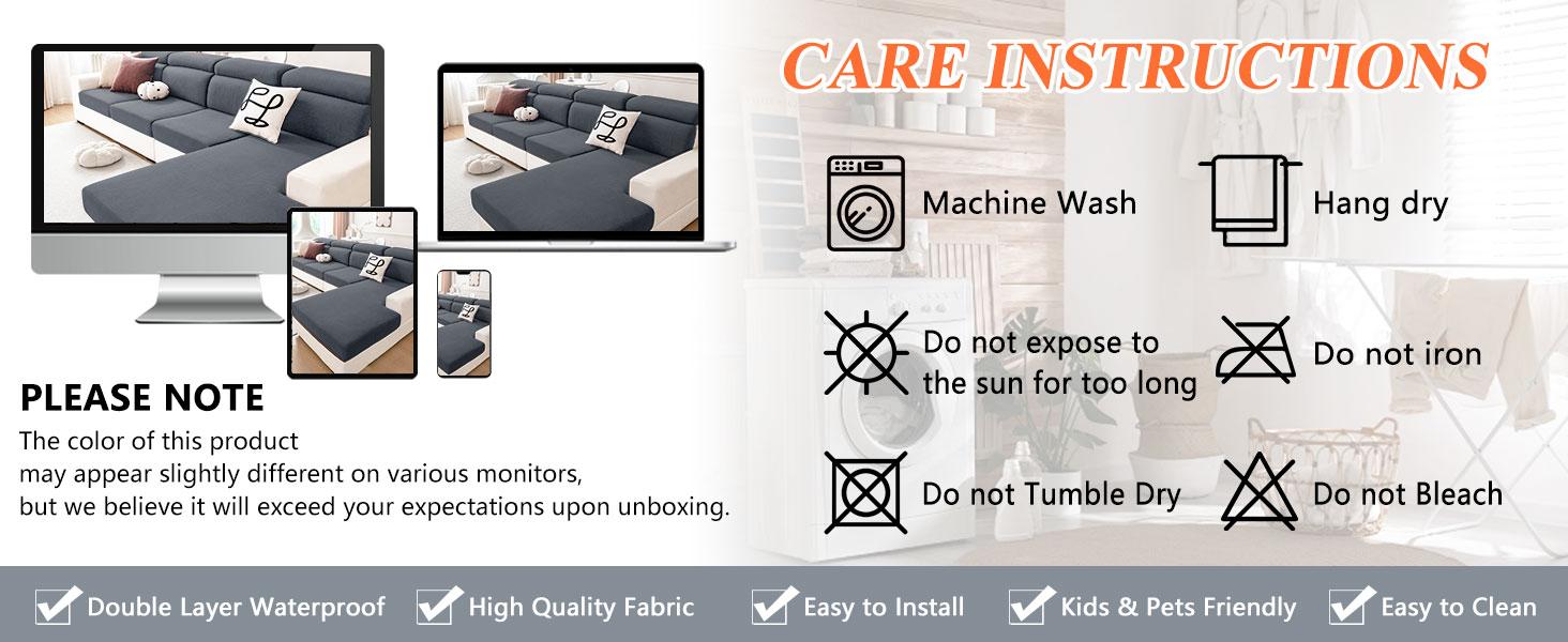 hyha Waterproof Sectional Couch Covers, Against Spills, Sofa Seat Slicovers Washable, Thick Elastic, L Shape Couch Cushion Covers for Dogs Pets (1 Piece for Chaise, Dark Grey)