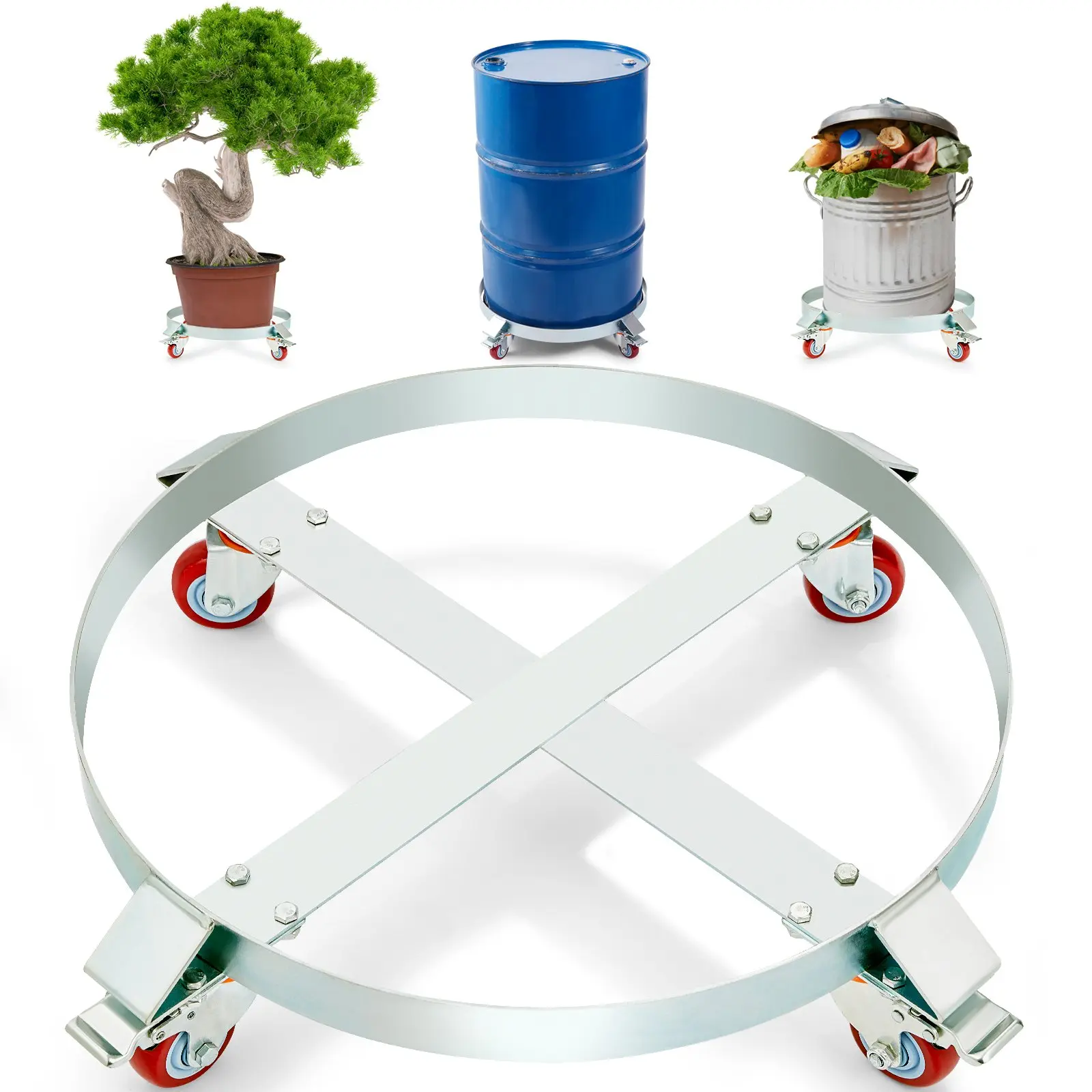 VEVOR 55 Gallon Heavy Duty Drum Dolly, 1000lbs Load Capacity, Barrel Dolly Cart Drum Caddy, Non Tipping Hand Truck Capacity Dollies with Steel Frame 4 Swivel Casters Wheel, for Warehouse Drum Handlin